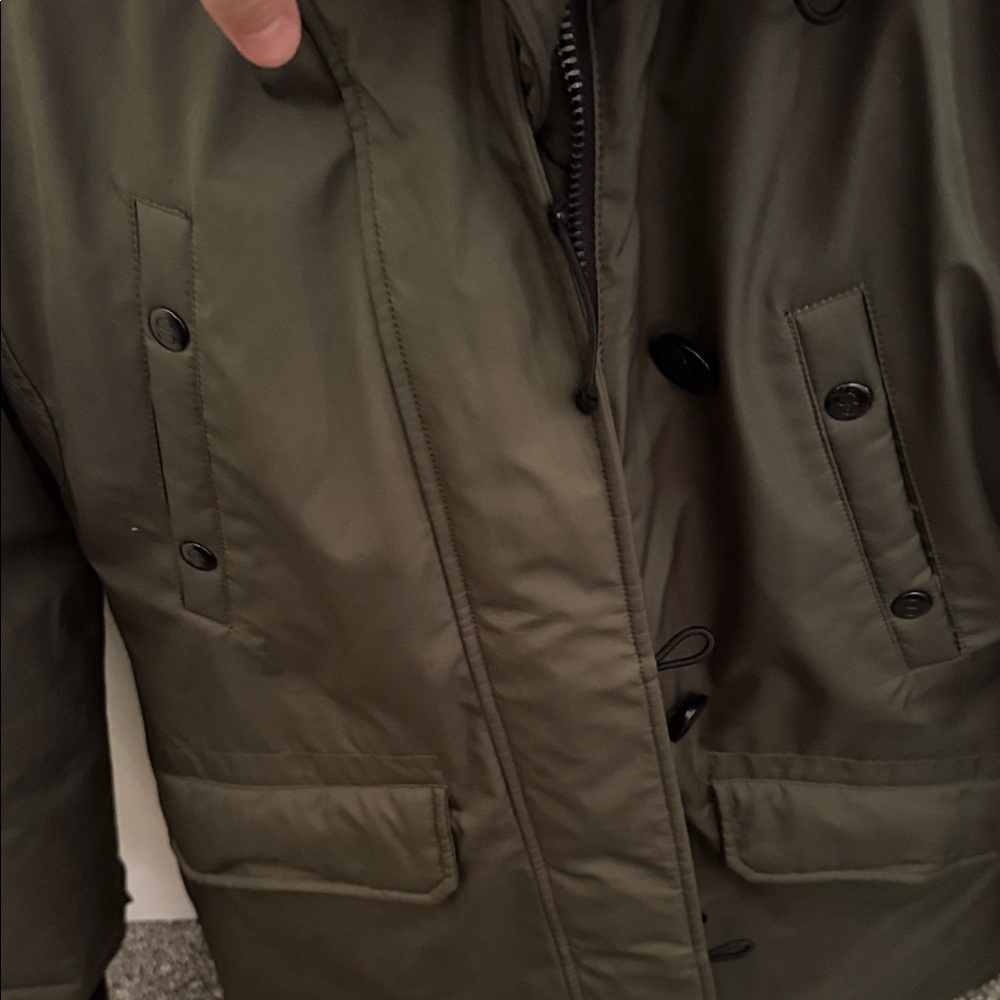 Women’s Olive Green Parka Jacket with Faux Fur Hood - Picture 5 of 11